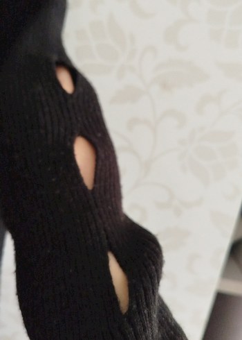 Siyah Yüksek Yaka Uzun Kollu Triko Kazak - Görsel 5