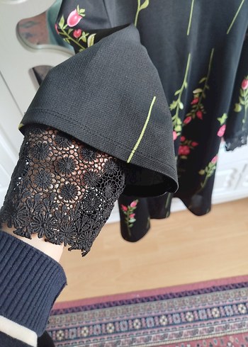 Dantel Detaylı Siyah Bohem Midi Tunik - Görsel 2