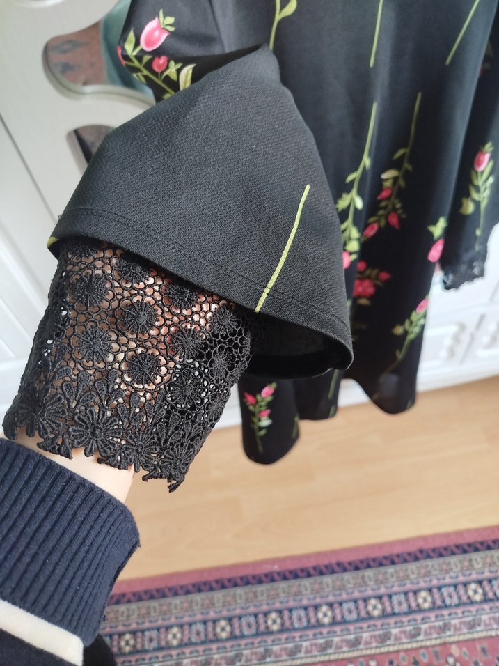 Dantel Detaylı Siyah Bohem Midi Tunik - Görsel 2