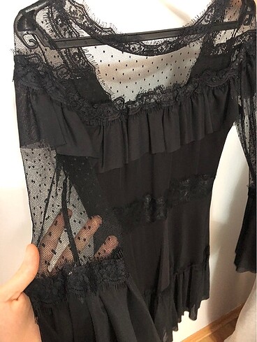 Siyah Dantel Detaylı Şık Elbise - Görsel 5