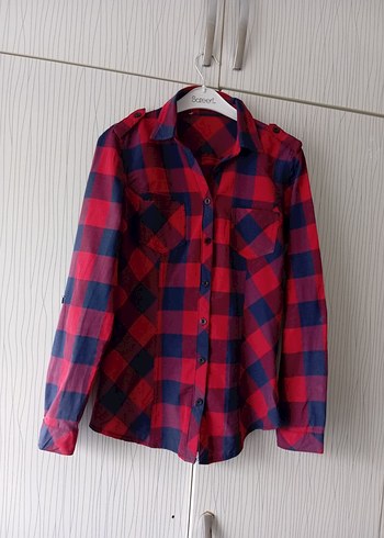 Kırmızı Ekose Desenli Kadın Gömlek - Görsel 11