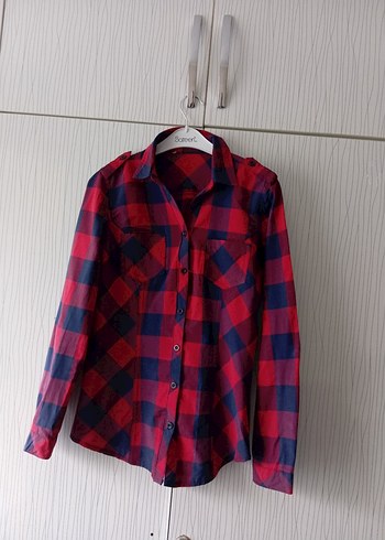 Kırmızı Ekose Desenli Kadın Gömlek - Görsel 7
