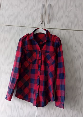 Kırmızı Ekose Desenli Kadın Gömlek - Görsel 13
