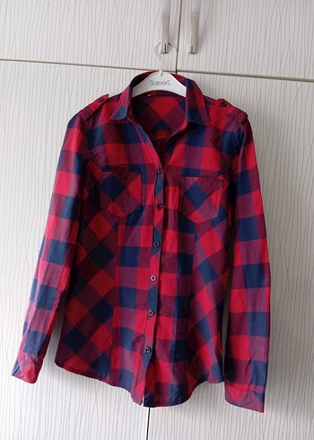 Kırmızı Ekose Desenli Kadın Gömlek - Görsel 6