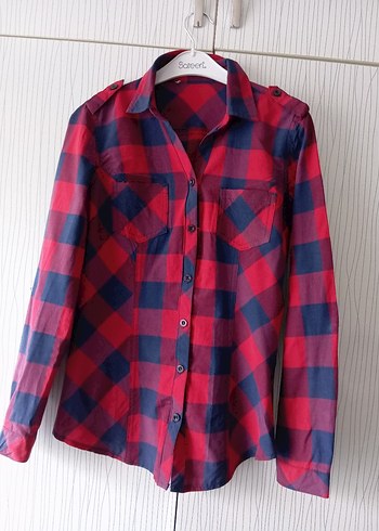 Kırmızı Ekose Desenli Kadın Gömlek - Görsel 5