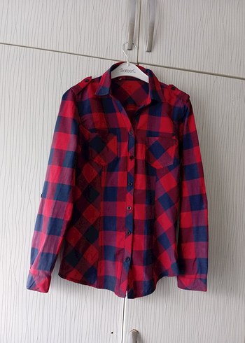 Kırmızı Ekose Desenli Kadın Gömlek - Görsel 9