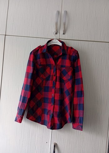 Kırmızı Ekose Desenli Kadın Gömlek - Görsel 2