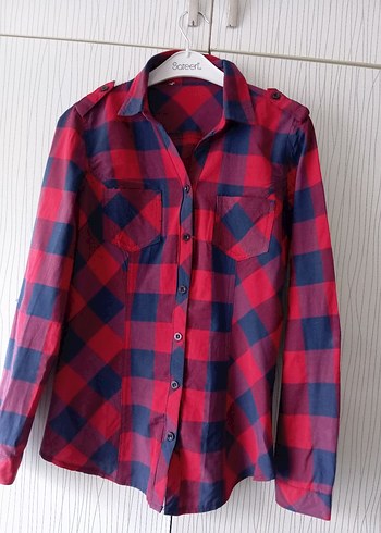 Kırmızı Ekose Desenli Kadın Gömlek - Görsel 12