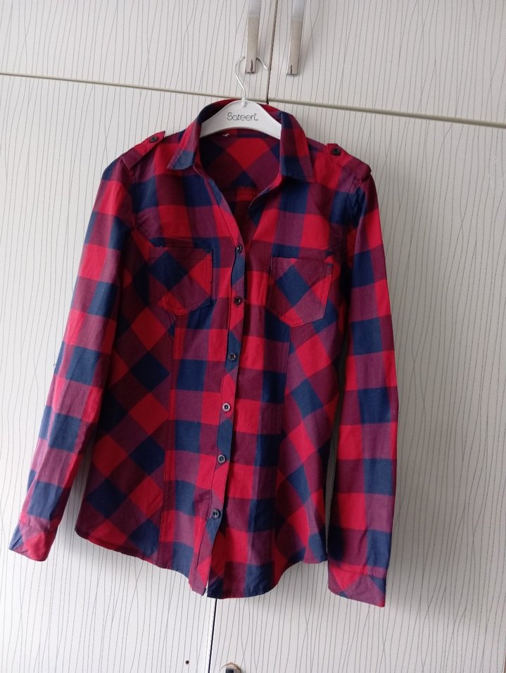 Kırmızı Ekose Desenli Kadın Gömlek - Görsel 4