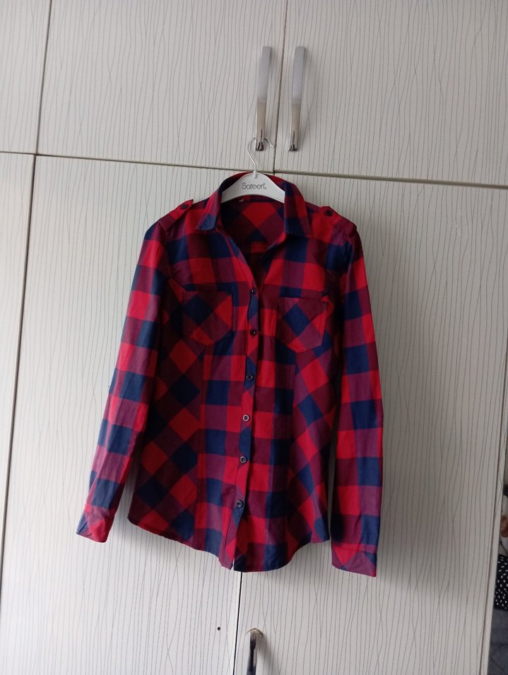 Kırmızı Ekose Desenli Kadın Gömlek - Görsel 2