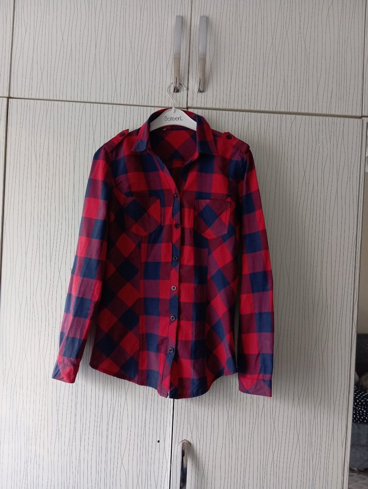 Kırmızı Ekose Desenli Kadın Gömlek - Görsel 3