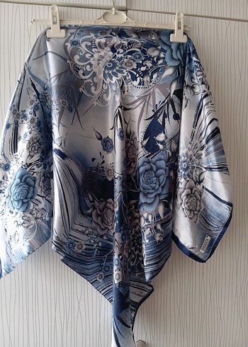 Mavi Bohem Tarzı İpek Görünümlü Şal - Görsel 3