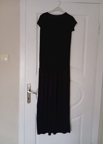 Siyah Uzun Keten Elbise, Salaş Kesim, Drapeli - Görsel 14