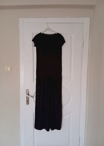 Siyah Uzun Keten Elbise, Salaş Kesim, Drapeli - Görsel 9