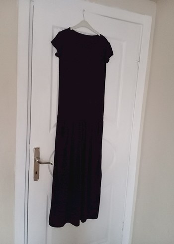 Siyah Uzun Keten Elbise, Salaş Kesim, Drapeli - Görsel 4