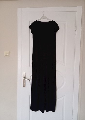 Siyah Uzun Keten Elbise, Salaş Kesim, Drapeli - Görsel 13