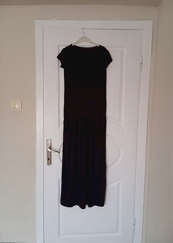 Siyah Uzun Keten Elbise, Salaş Kesim, Drapeli - Görsel 12