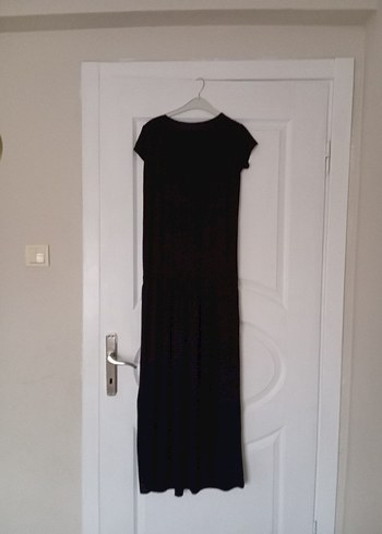 Siyah Uzun Keten Elbise, Salaş Kesim, Drapeli - Görsel 15