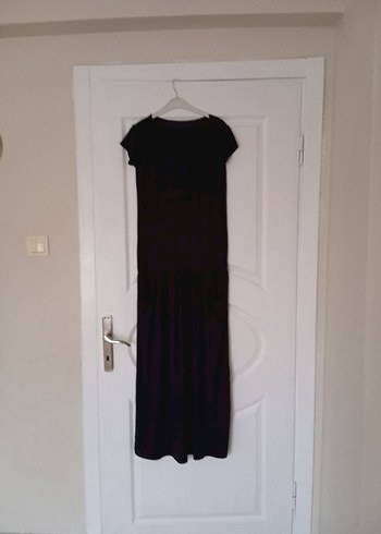 Siyah Uzun Keten Elbise, Salaş Kesim, Drapeli - Görsel 10