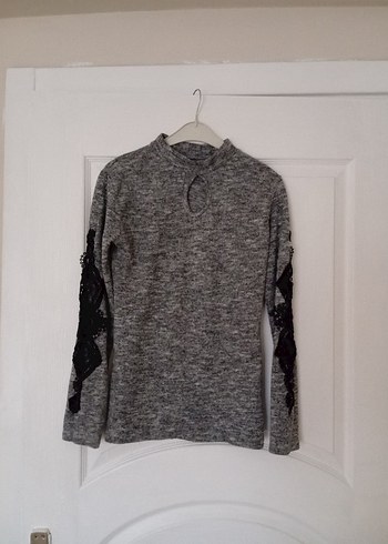 Gri Uzun Kollu Yüksek Yakalı Triko Kazak - Görsel 7