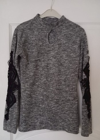 Gri Uzun Kollu Yüksek Yakalı Triko Kazak - Görsel 9