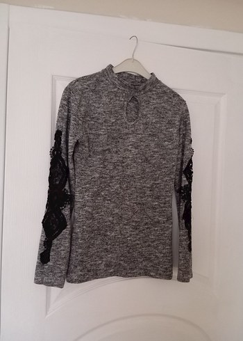 Gri Uzun Kollu Yüksek Yakalı Triko Kazak - Görsel 8