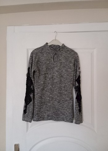 Gri Uzun Kollu Yüksek Yakalı Triko Kazak - Görsel 11