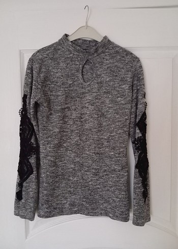 Gri Uzun Kollu Yüksek Yakalı Triko Kazak - Görsel 2