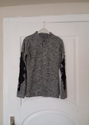 Gri Uzun Kollu Yüksek Yakalı Triko Kazak - Görsel 6