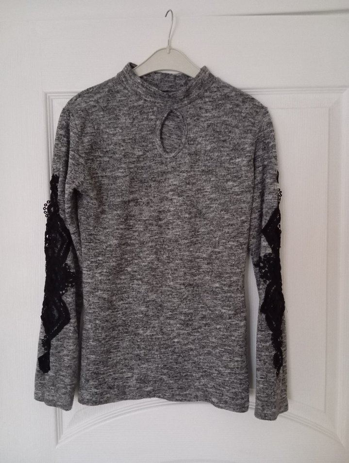 Gri Uzun Kollu Yüksek Yakalı Triko Kazak - Görsel 2