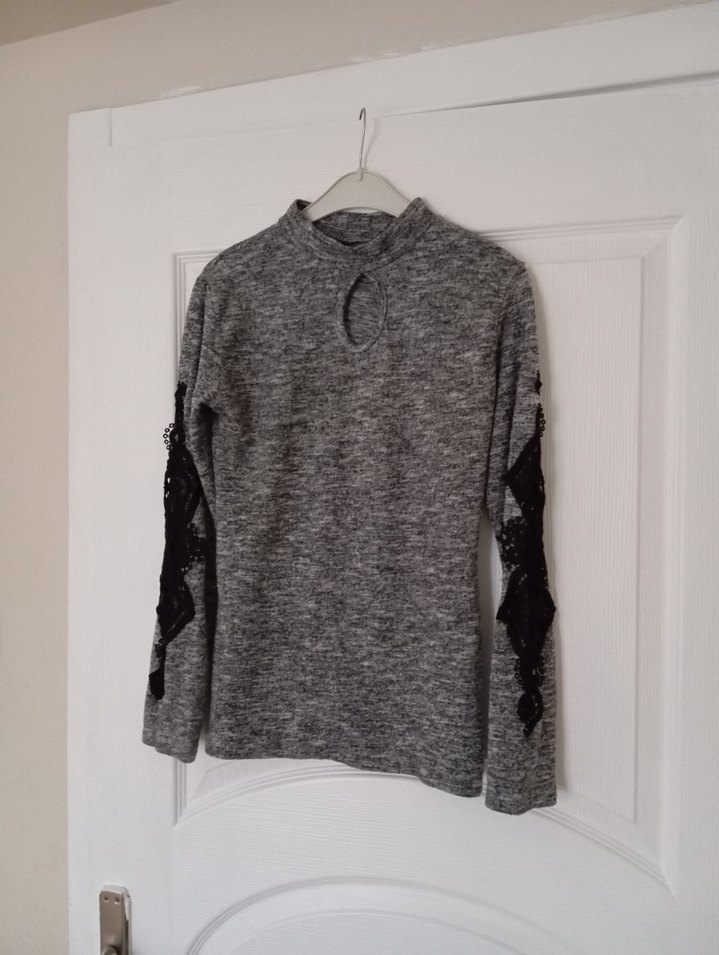 Gri Uzun Kollu Yüksek Yakalı Triko Kazak - Görsel 5