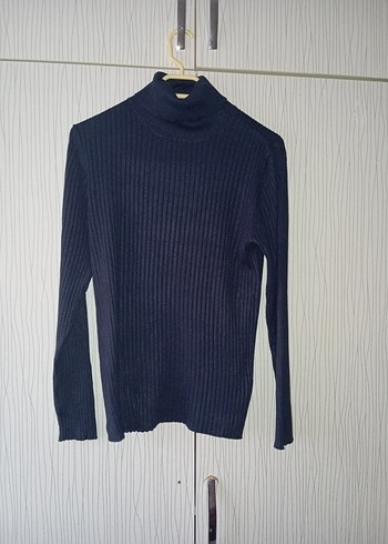 Lacivert Kadın Boğazlı Triko Kazak - Görsel 10