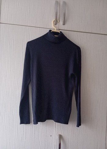 Lacivert Kadın Boğazlı Triko Kazak - Görsel 9