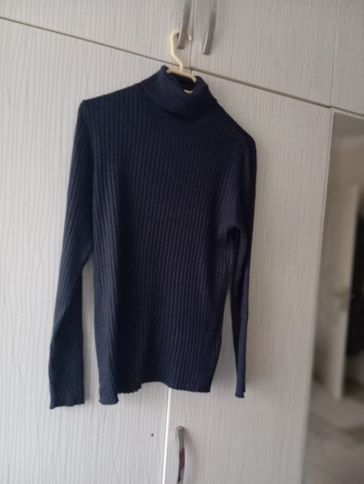 Lacivert Kadın Boğazlı Triko Kazak - Görsel 3