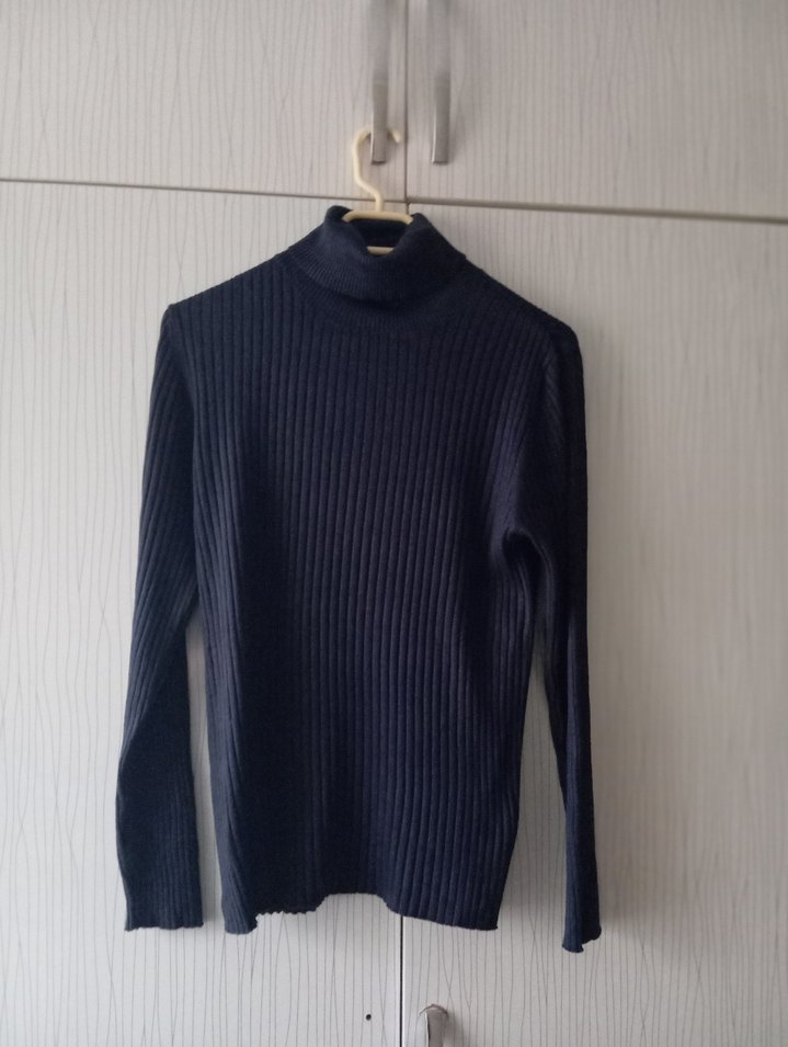 Lacivert Kadın Boğazlı Triko Kazak - Görsel 4