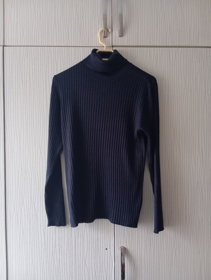 Lacivert Kadın Boğazlı Triko Kazak - Görsel 2