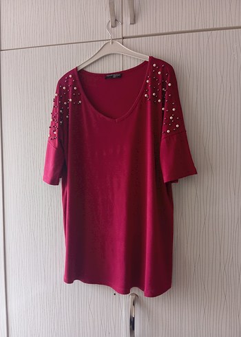 Boncuk İşlemeli Bordo Kadın Bluz - Görsel 11