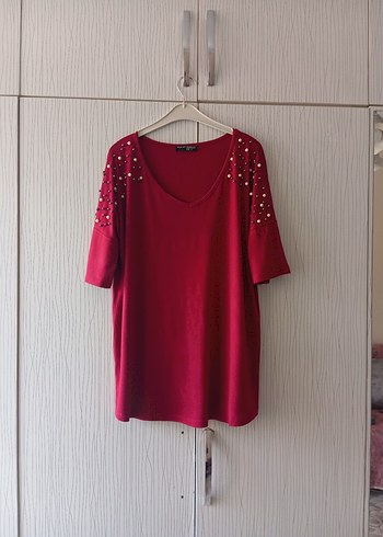 Boncuk İşlemeli Bordo Kadın Bluz - Görsel 6