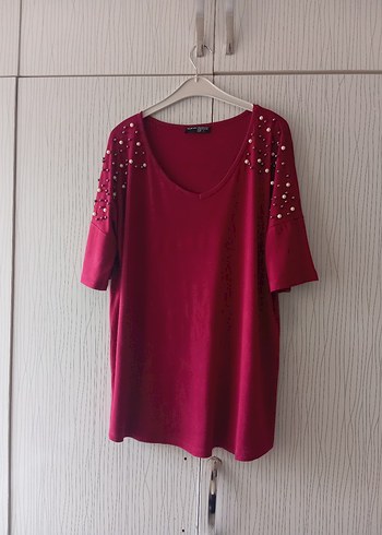 Boncuk İşlemeli Bordo Kadın Bluz - Görsel 8