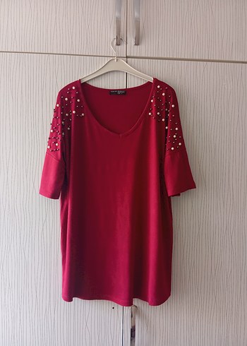 Boncuk İşlemeli Bordo Kadın Bluz - Görsel 17