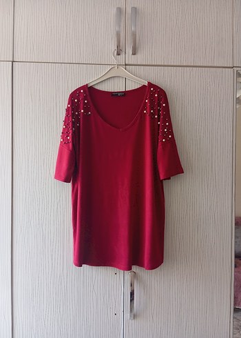 Boncuk İşlemeli Bordo Kadın Bluz - Görsel 18