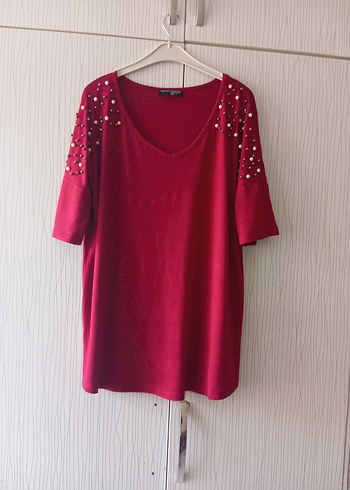 Boncuk İşlemeli Bordo Kadın Bluz - Görsel 5