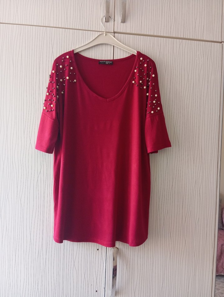 Boncuk İşlemeli Bordo Kadın Bluz - Görsel 2