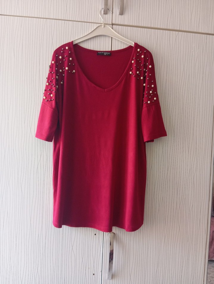 Boncuk İşlemeli Bordo Kadın Bluz - Görsel 5