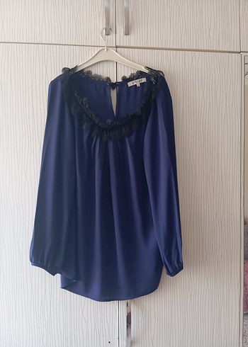 Uzun Kollu V Yaka Lacivert Bluz - Görsel 17