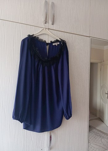 Uzun Kollu V Yaka Lacivert Bluz - Görsel 15