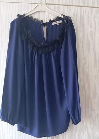 Uzun Kollu V Yaka Lacivert Bluz - Görsel 4