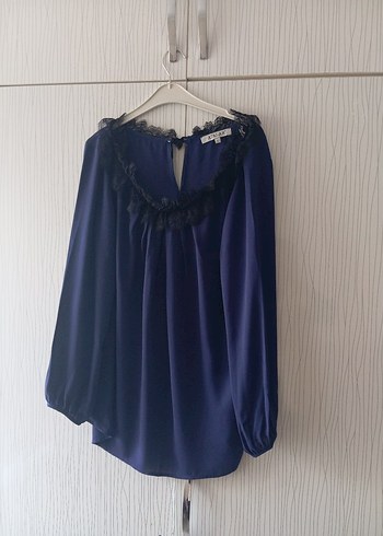 Uzun Kollu V Yaka Lacivert Bluz - Görsel 13