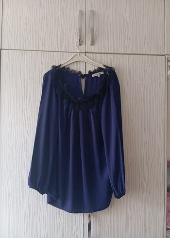 Uzun Kollu V Yaka Lacivert Bluz - Görsel 9