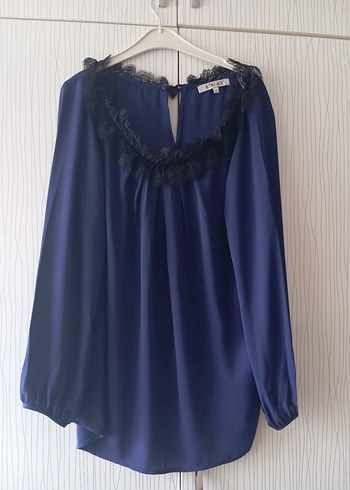 Uzun Kollu V Yaka Lacivert Bluz - Görsel 14